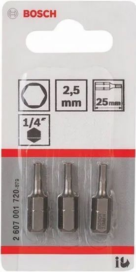 Set de biți hexagonali HEX Bosch 2607001720 – 2,5 mm, lungime 25 mm