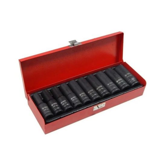 Set de capete tubulare impact profunde (10 buc; 1/2"; 10–24 mm) în cutie metalică Forsage F-4107-5MPB