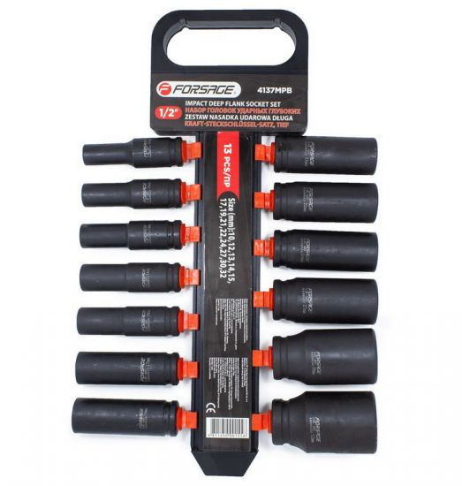 Set de capete tubulare hexagonale cu impact adânci FORSAGE F-4137MPB (13 piese, 1/2")