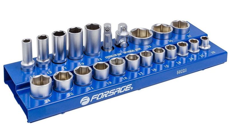 Набор головок Forsage F-50221, 1/2", 22 предмета (6-гранные)
