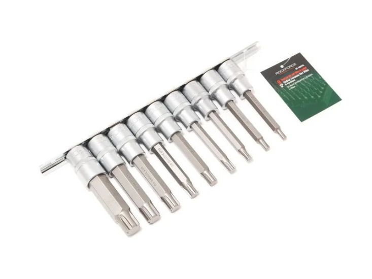 Set capete-bit Ribe cu 6 muchii, 9 buc, pe suport ROCKFORCE RF-40915L