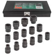 Set capete de impact ROCKFORCE RF-4159-5MPB, 1/2", 15 piese (10–32 mm), în cutie metalică