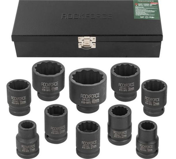 Set capete tubulare de impact 12 fețe Rockforce RF-6109-9MPB, 3/4" DR, 10 piese