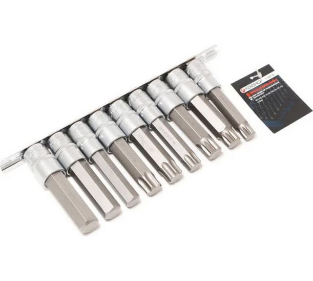 Set de capete-biți multiprofil pe suport metalic (9 piese; 1/2") Forsage F-40919L Set de capete-biți multiprofil pe suport metalic (9 piese; 1/2") Forsage F-40919L