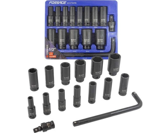 Set capete tubulare de impact Forsage F-4157MPB, 1/2", 15 piese