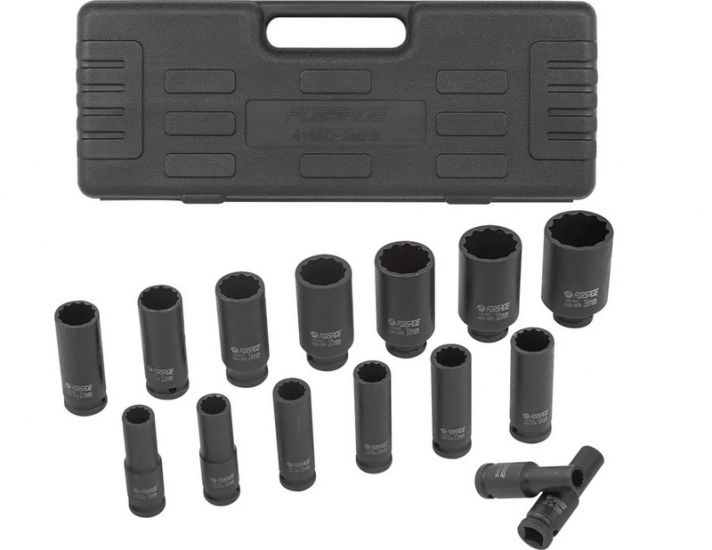Set de capete tubulare adânci cu impact, 12 fețe FORSAGE F-4166D-9MPB (15 piese, 1/2")