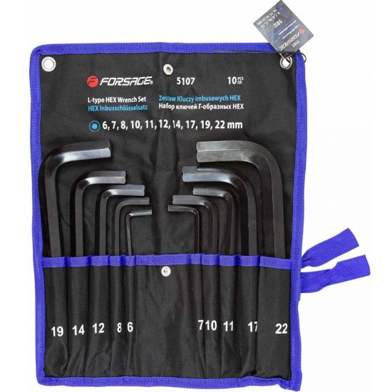 Set de chei hexagonale în formă de L Forsage F-5107, 10 piese, pe husă textilă