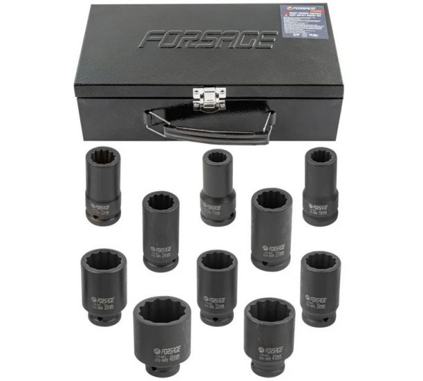 Set capete tubulare de impact adânci Forsage F-6108-9MPB, 3/4" DR, 12 muchii, 10 buc