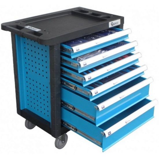 Cărucior de scule pentru atelier cu 245 piese, 6 sertare GEKO G10831
