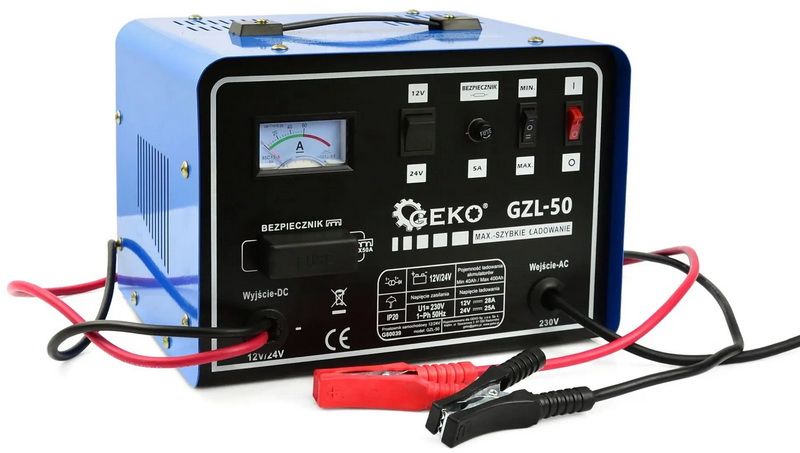 Redresor cu funcție de pornire GEKO CB50 12/24 V (20–380 Ah) G80015