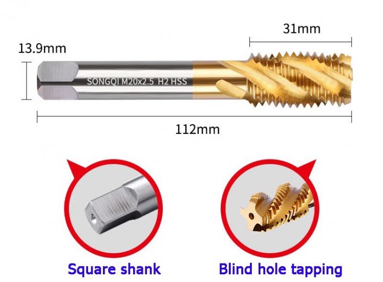 Tarod spirală M20 HSS M2 Ti — SongQi Tools